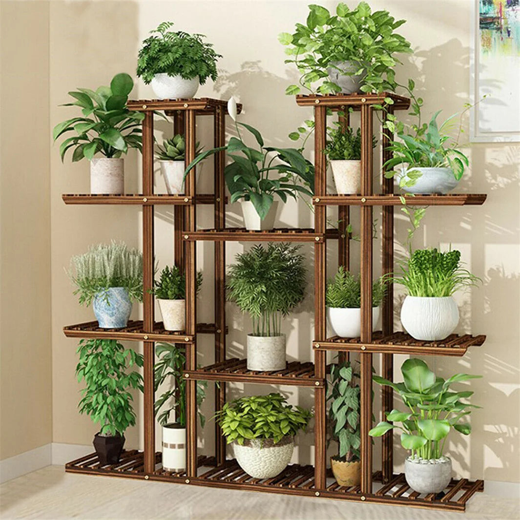 11 Tier Carbonized Wooden Plant Stand