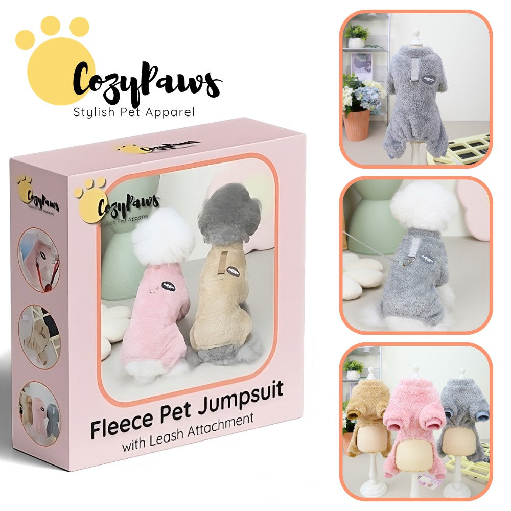 CozyPaws Fleece Pet Jumpsuit with Leash Attachment