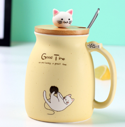 Heat-resistant Cute Cat Cup with Lid & Spoon