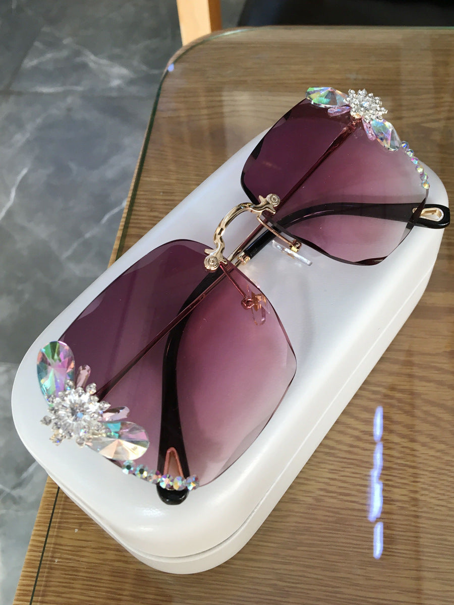 Frameless Trendy Rhinestone Gradient Luxury Sunglasses