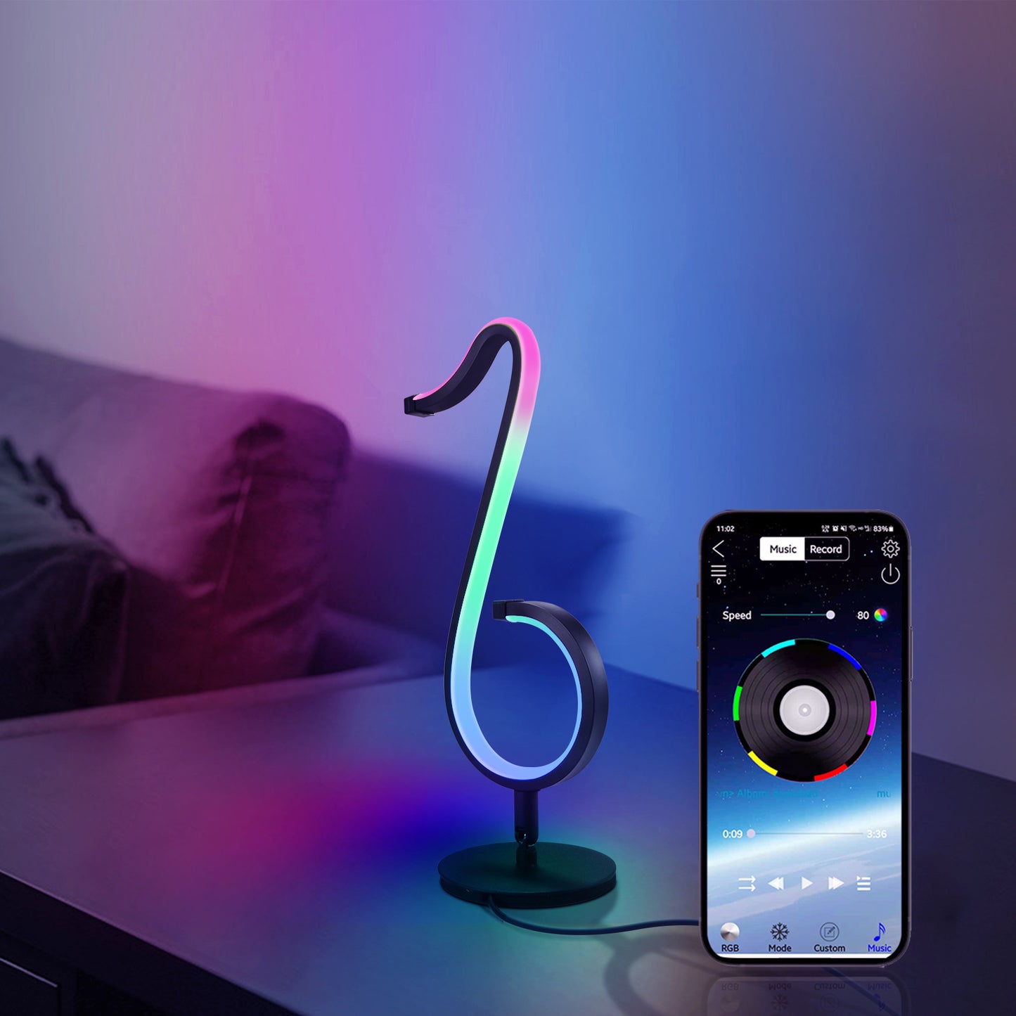 Intelligent APP Remote Control Symphony Atmosphere Light LED Night Light 180º Rotation Desktop Bedside For Home Decor Lamp