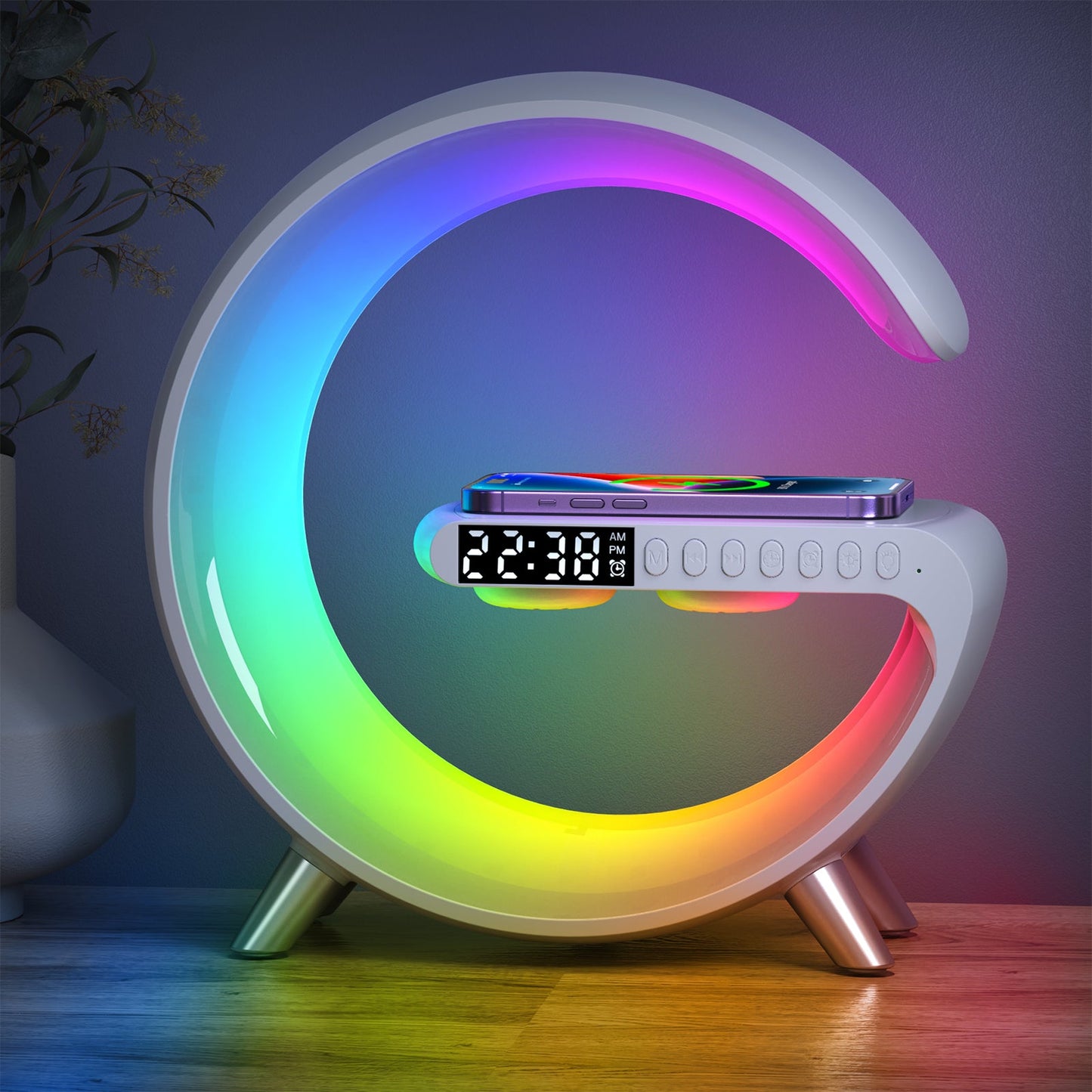 NIXOO™ Intelligent Atmosphere Lamp With Bluetooth Speaker | Wireless Charger | Clock | Alarm