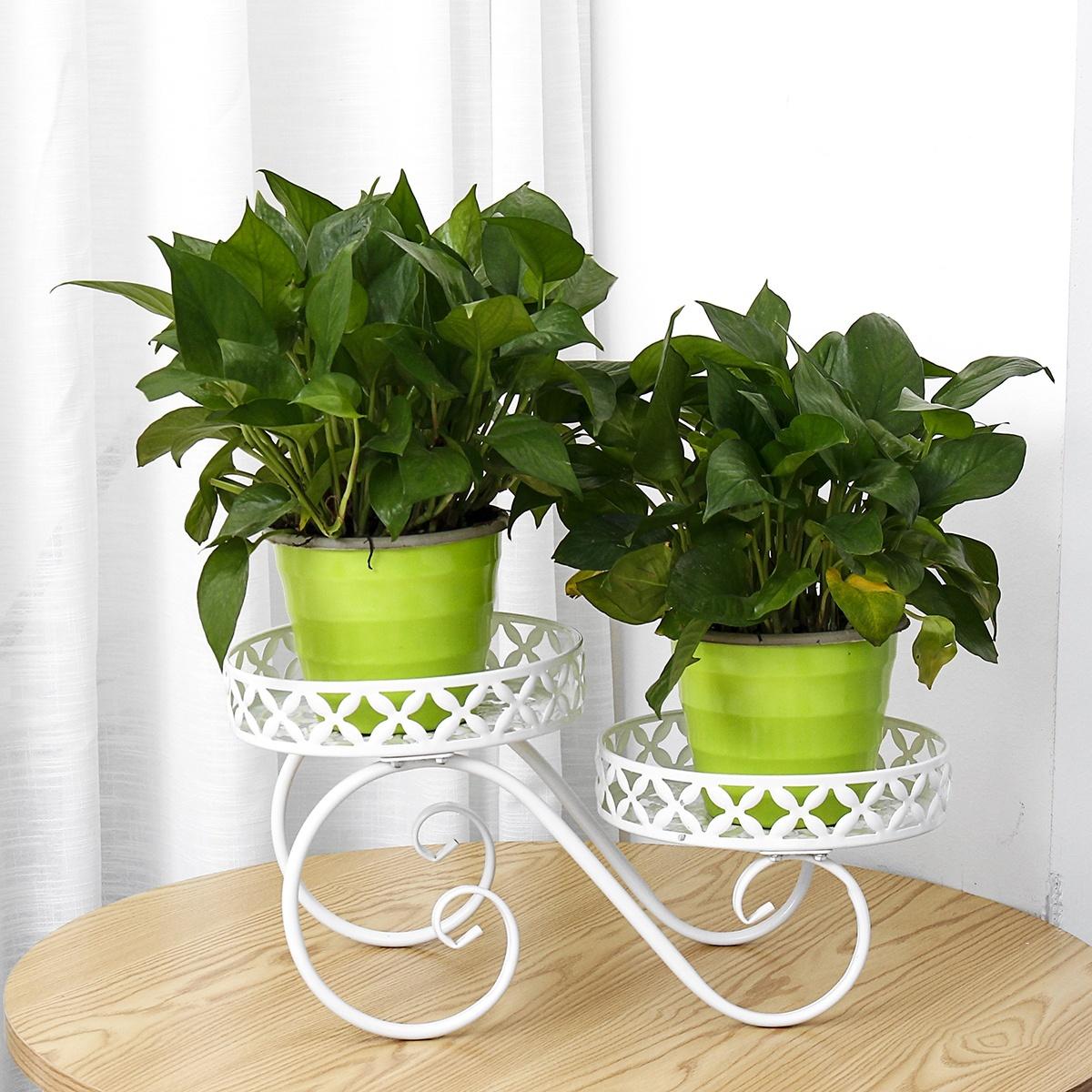 2 Tier Pumpkin Car Style Metal Plant Stand Indoor Outdoor Patio Garden Planter Flower Pot Stand Shelf Home Decor