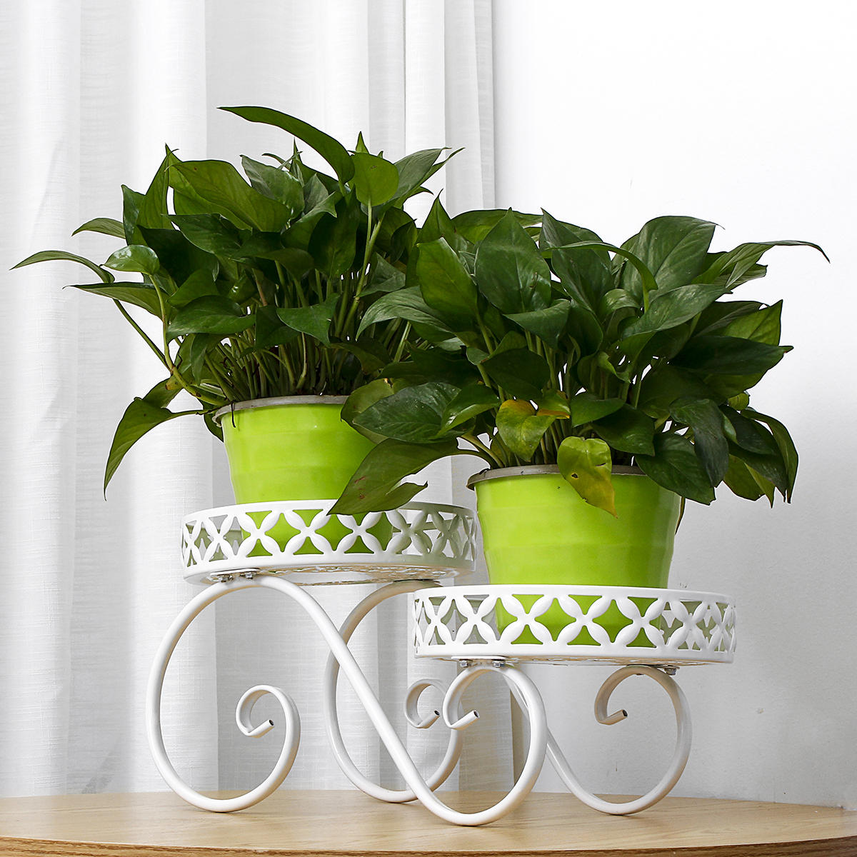 2 Tier Pumpkin Car Style Metal Plant Stand Indoor Outdoor Patio Garden Planter Flower Pot Stand Shelf Home Decor