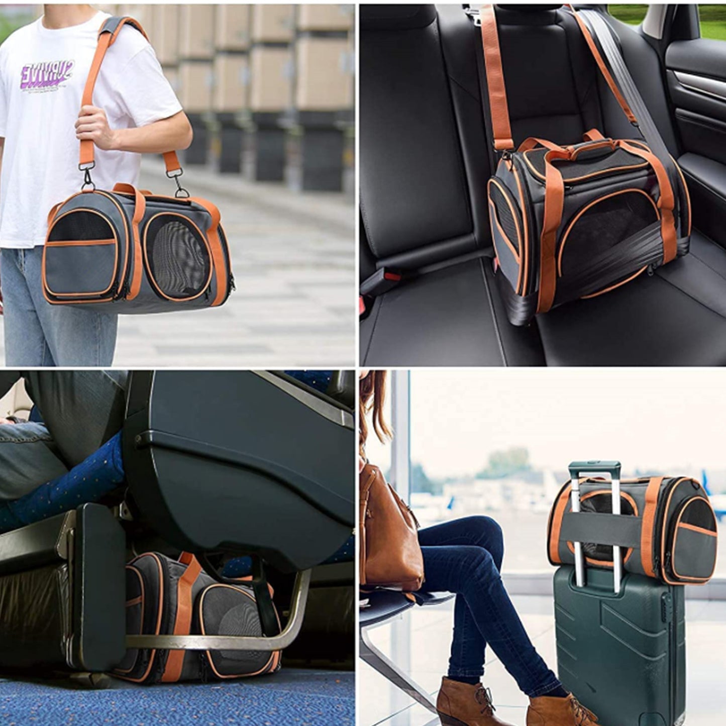 Cat Dog Carrier Dog With Big Space - TSA Airline Approved With Ventilation 5 Mesh Windows 4 Open Doors