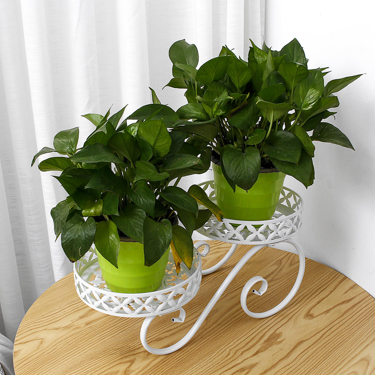 2 Tier Pumpkin Car Style Metal Plant Stand Indoor Outdoor Patio Garden Planter Flower Pot Stand Shelf Home Decor