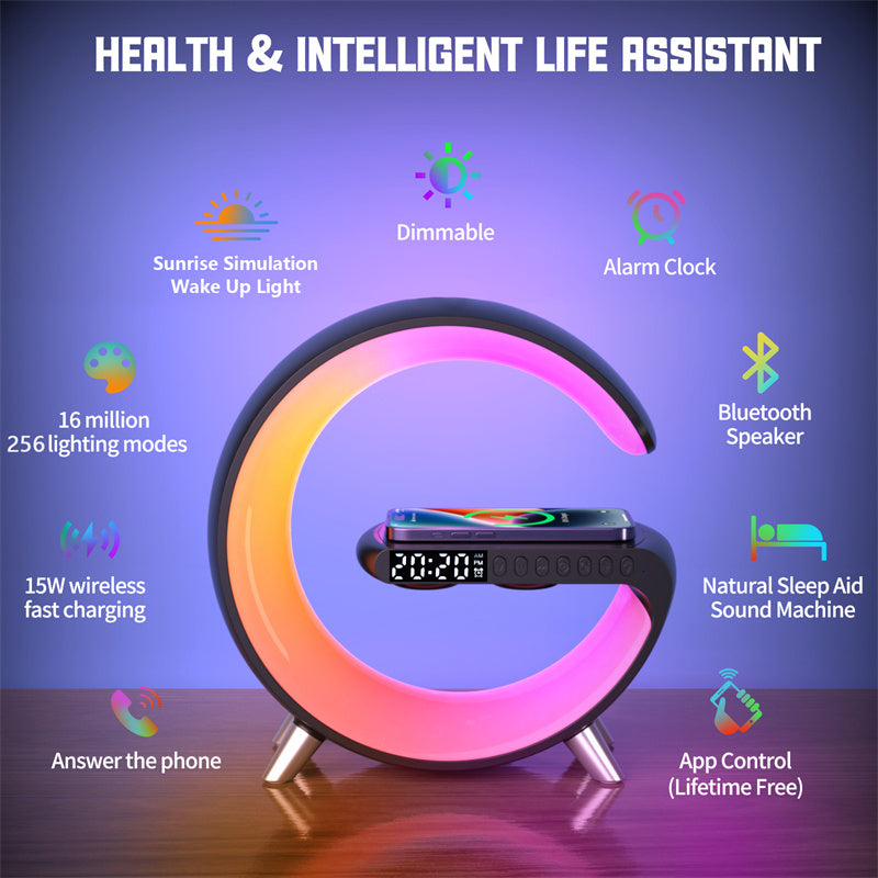 NIXOO™ Intelligent Atmosphere Lamp With Bluetooth Speaker | Wireless Charger | Clock | Alarm