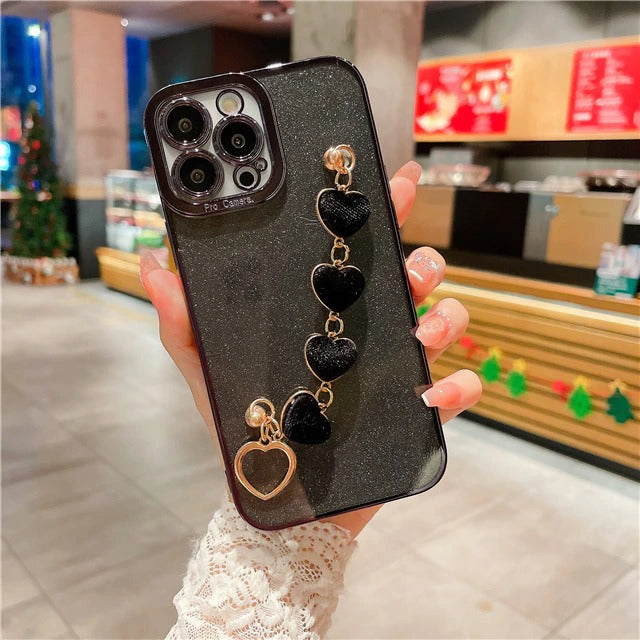 Luxury Flash Plating Frame With Love Heart Bracelet Phone Case