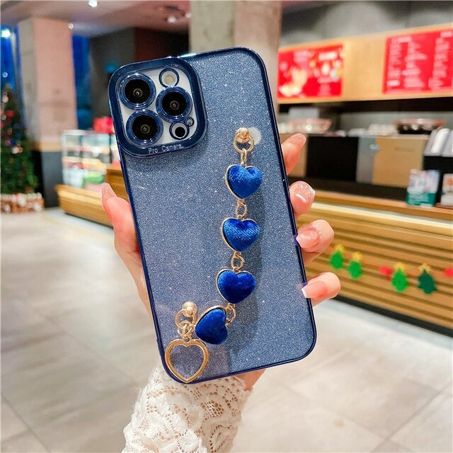 Luxury Flash Plating Frame With Love Heart Bracelet Phone Case