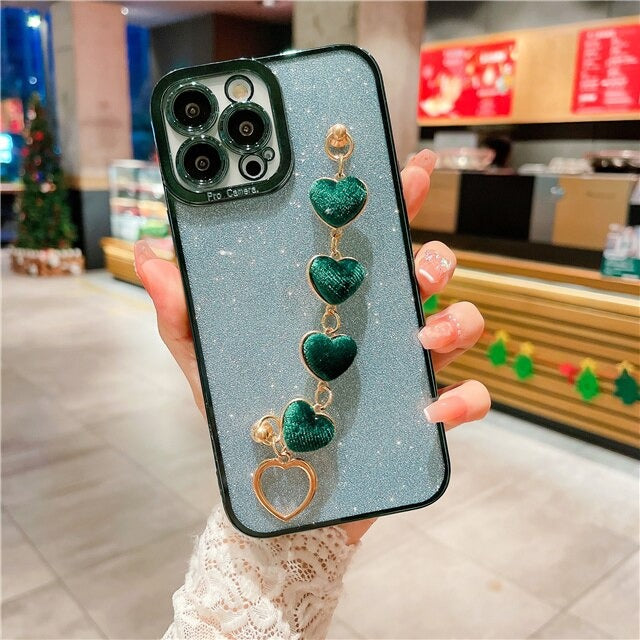 Luxury Flash Plating Frame With Love Heart Bracelet Phone Case