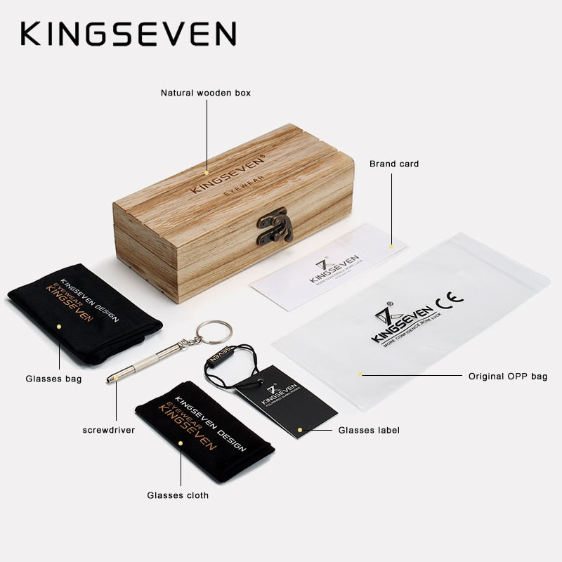 KINGSEVEN TR90+Natural Walnut Wooden Retro Polarized Sunglasses For Men - UV400 Protection
