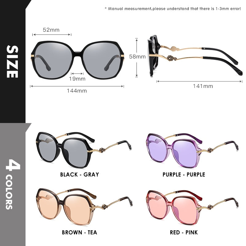 Vintage Oversize Photochromic Polarized Fashion Sunglasses For Women