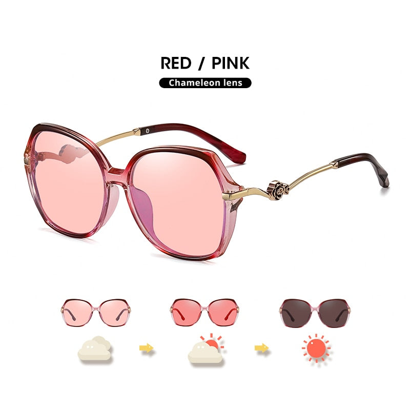 Vintage Oversize Photochromic Polarized Fashion Sunglasses For Women