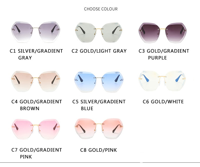 Fashion Brand Design Vintage Rimless Pilot Sunglasses For Women