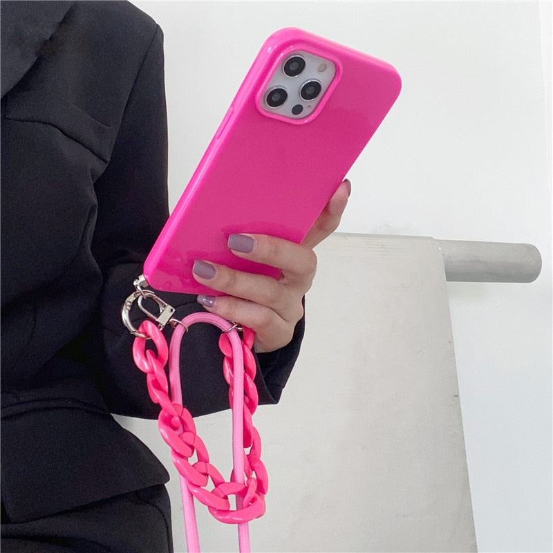 INS Crossbody Lanyard Necklace Marble Chain Phone Case For iPhone