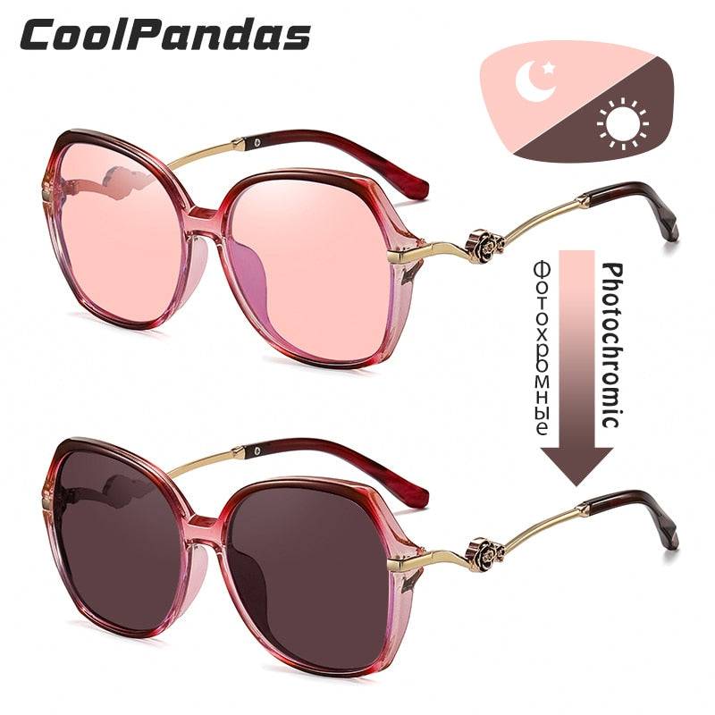 Vintage Oversize Photochromic Polarized Fashion Sunglasses For Women