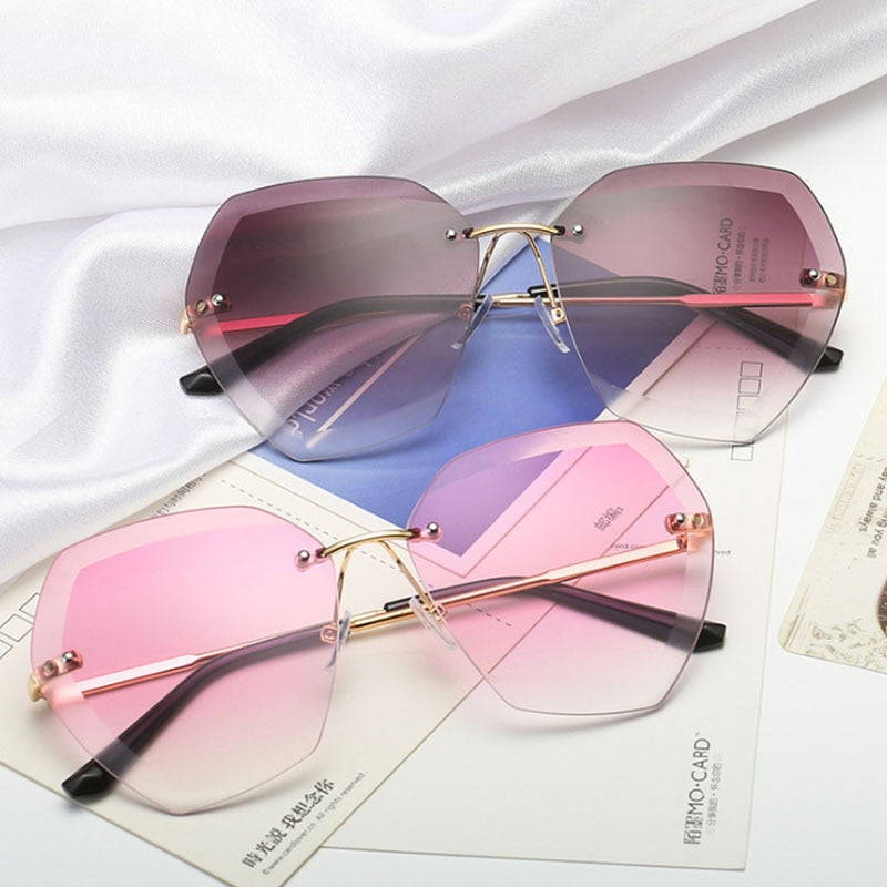 Fashion Brand Design Vintage Rimless Pilot Sunglasses For Women
