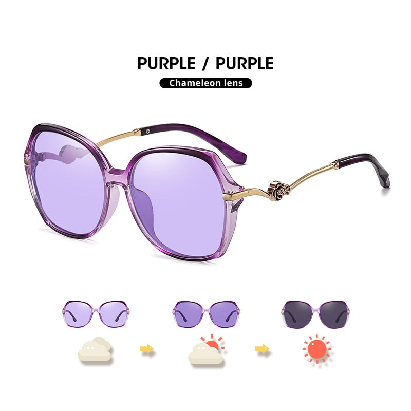 Vintage Oversize Photochromic Polarized Fashion Sunglasses For Women