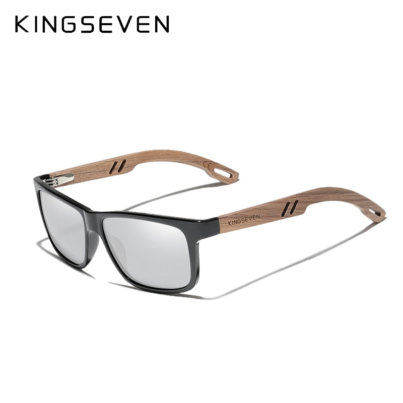 KINGSEVEN TR90+Natural Walnut Wooden Retro Polarized Sunglasses For Men - UV400 Protection