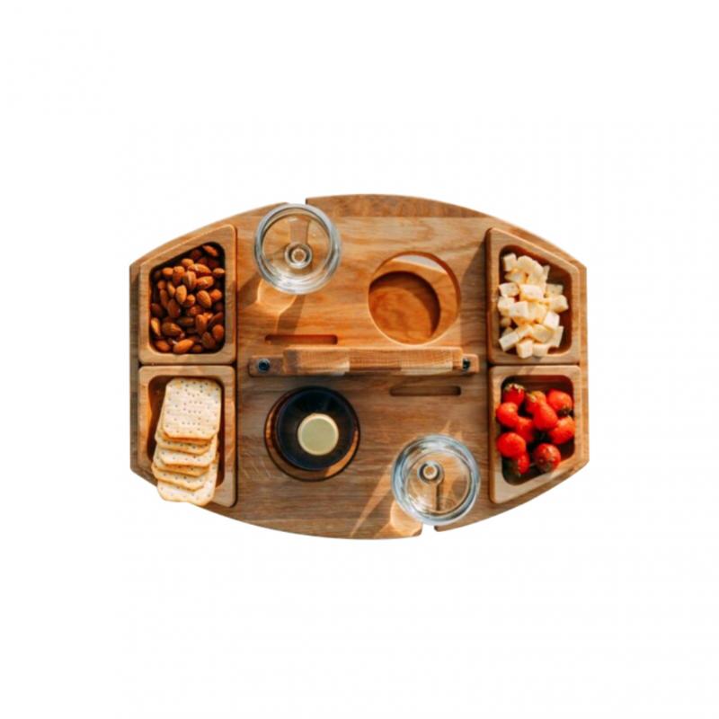 Wooden Outdoor Portable Camping Picnic Table With Wine|Glass Holders & Storage Tray