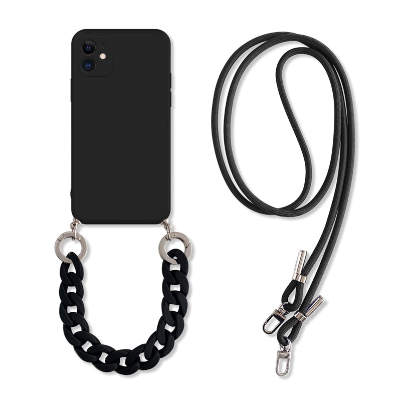 INS Crossbody Lanyard Necklace Marble Chain Phone Case For iPhone