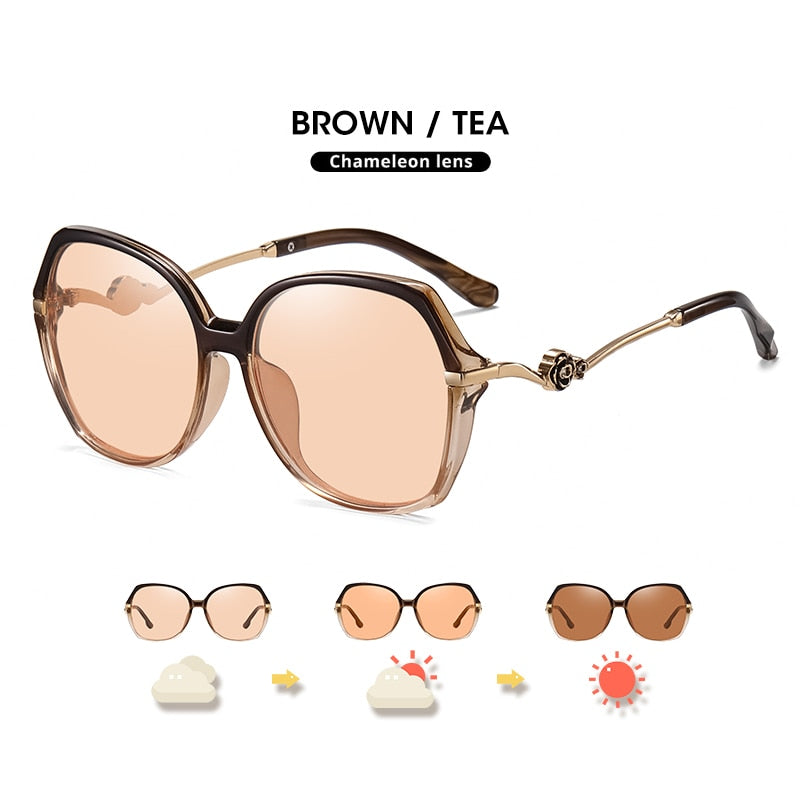 Vintage Oversize Photochromic Polarized Fashion Sunglasses For Women