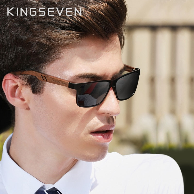 KINGSEVEN TR90+Natural Walnut Wooden Retro Polarized Sunglasses For Men - UV400 Protection