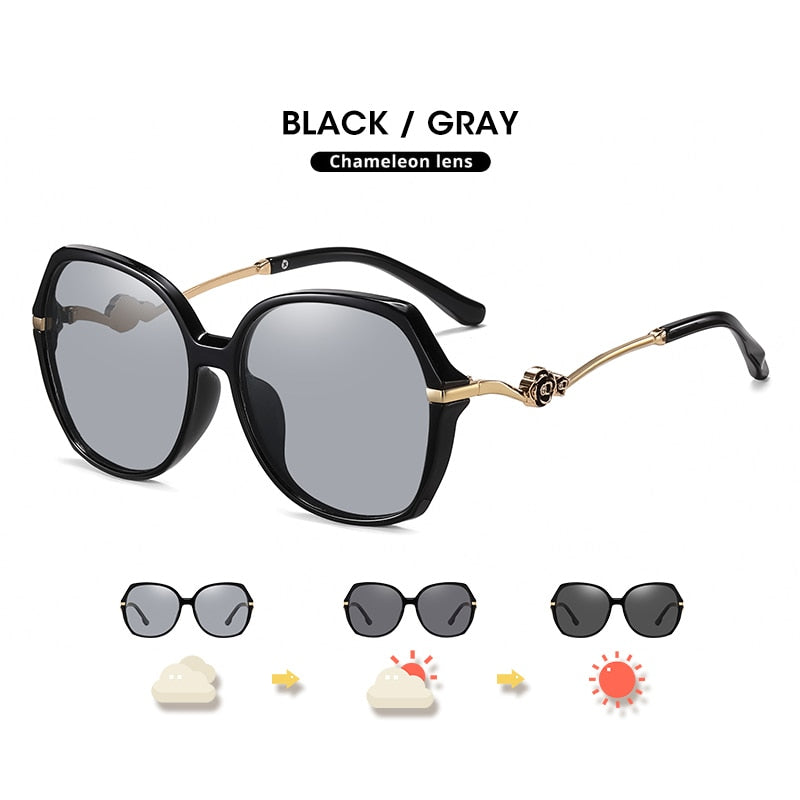 Vintage Oversize Photochromic Polarized Fashion Sunglasses For Women