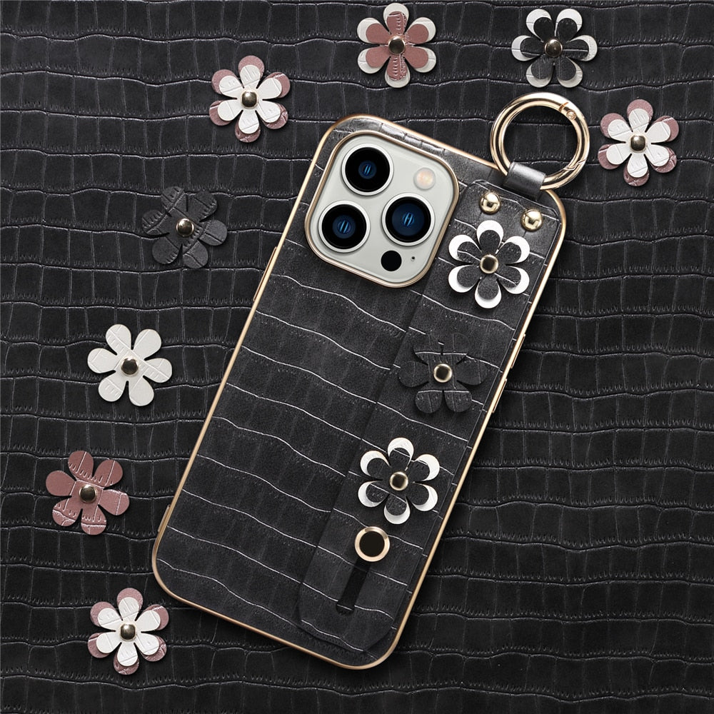 Fashion Leather With Ring Wrist Band Holder Cover For iPhone 13/12