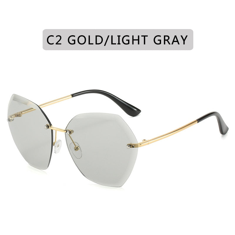 Fashion Brand Design Vintage Rimless Pilot Sunglasses For Women