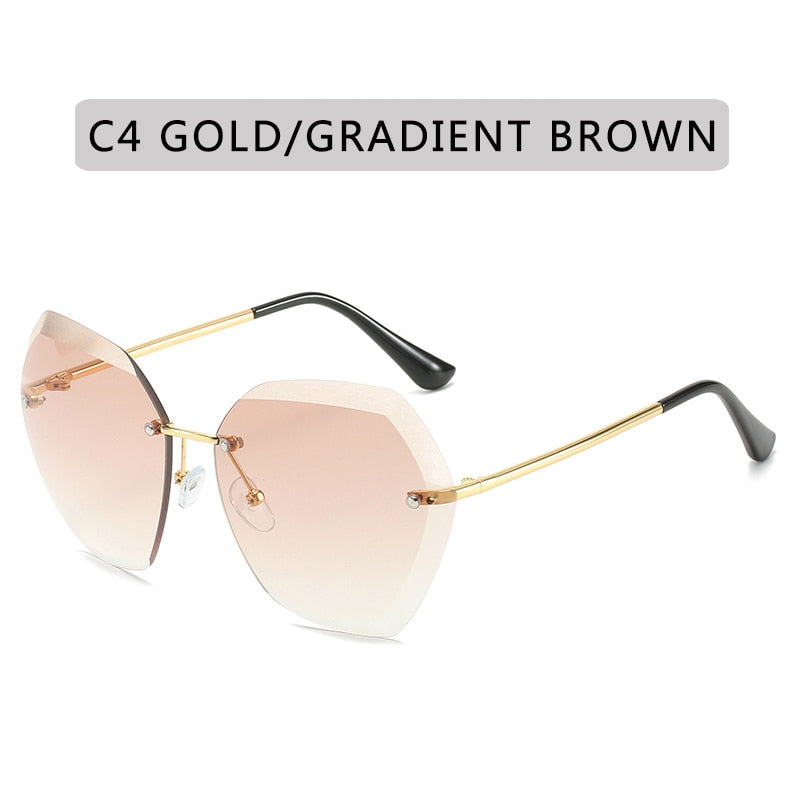 Fashion Brand Design Vintage Rimless Pilot Sunglasses For Women
