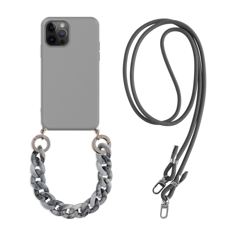 INS Crossbody Lanyard Necklace Marble Chain Phone Case For iPhone