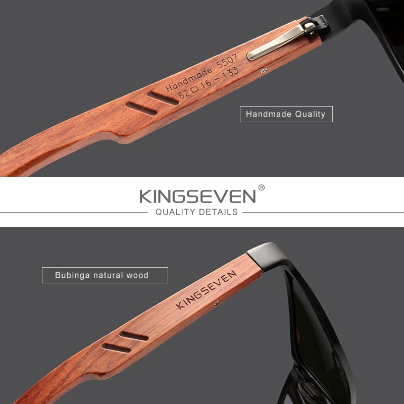 KINGSEVEN Retro Aluminum+Wood Sunglasses For Men & Women With Wooden Case