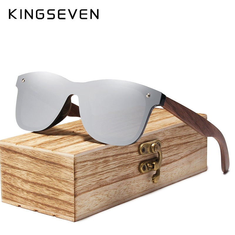 KINGSEVEN Fashion Men & Women Handmade Walnut Wood Mirror Polarized Sunglasses - UV400 Protection | Brand Design Colorful Shades