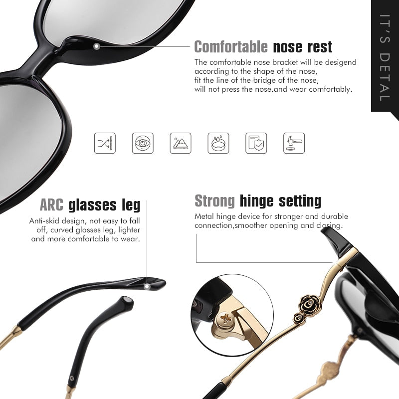 Vintage Oversize Photochromic Polarized Fashion Sunglasses For Women