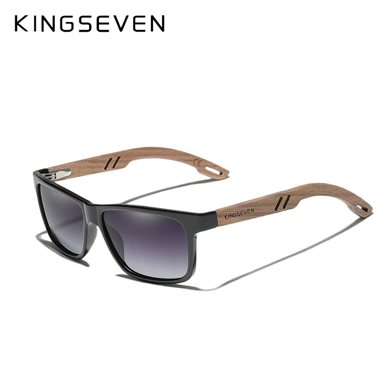 KINGSEVEN TR90+Natural Walnut Wooden Retro Polarized Sunglasses For Men - UV400 Protection