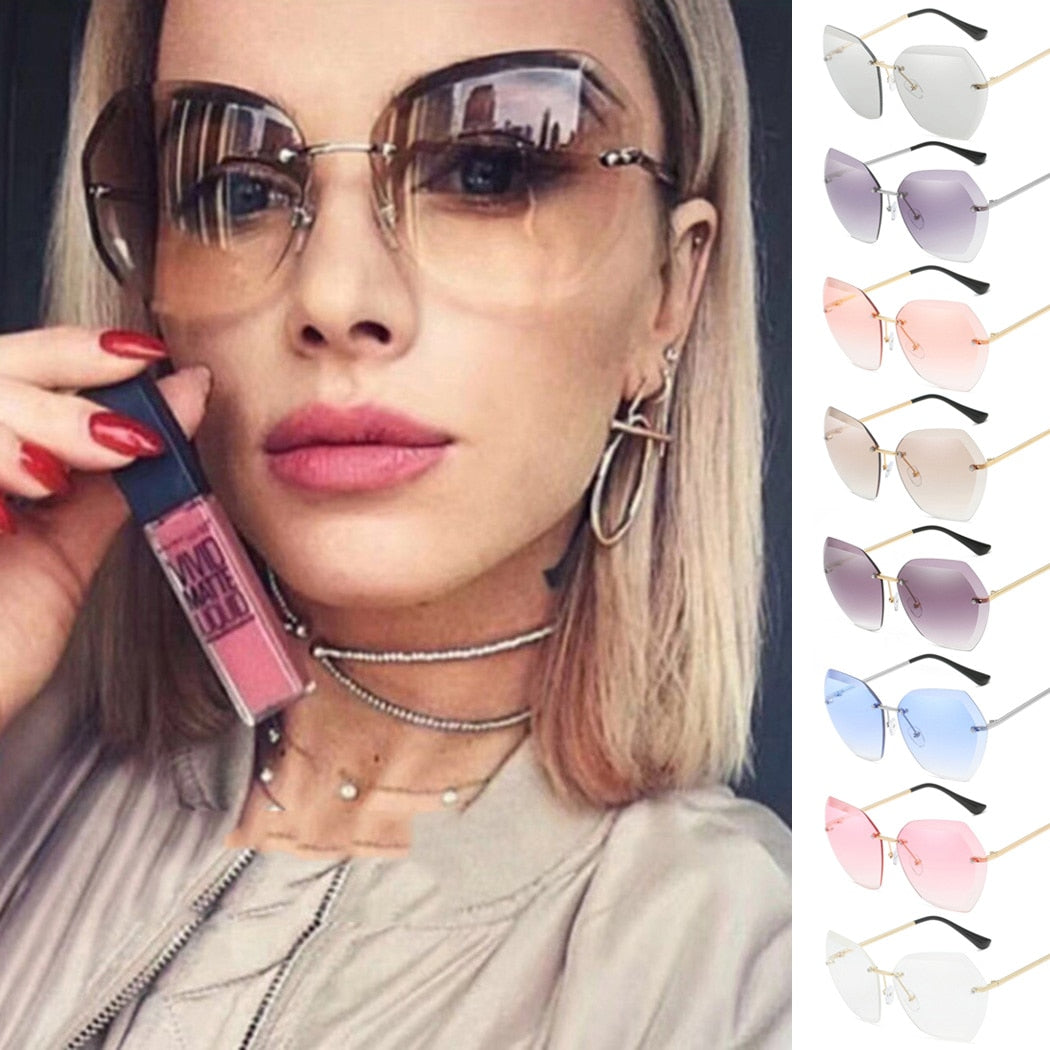 Fashion Brand Design Vintage Rimless Pilot Sunglasses For Women