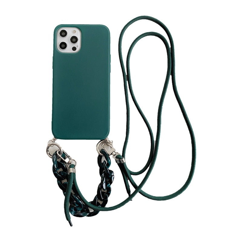 INS Crossbody Lanyard Necklace Marble Chain Phone Case For iPhone