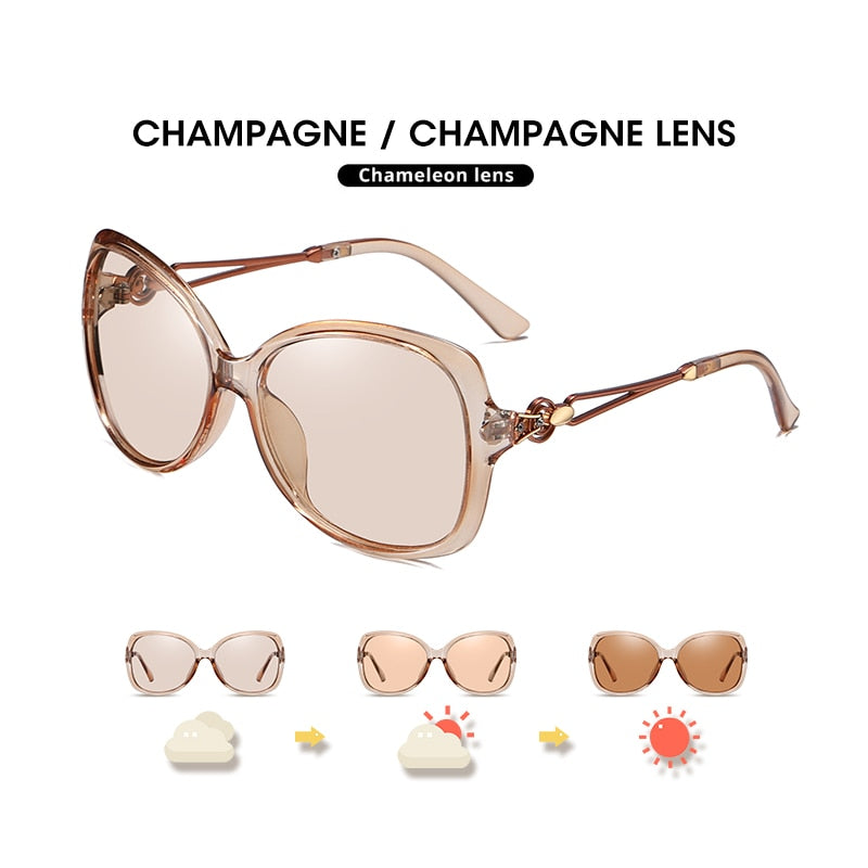Vintage Big Photochromic Polarized Lady Sunglasses