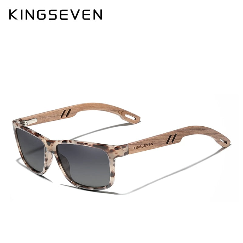 KINGSEVEN TR90+Natural Walnut Wooden Retro Polarized Sunglasses For Men - UV400 Protection