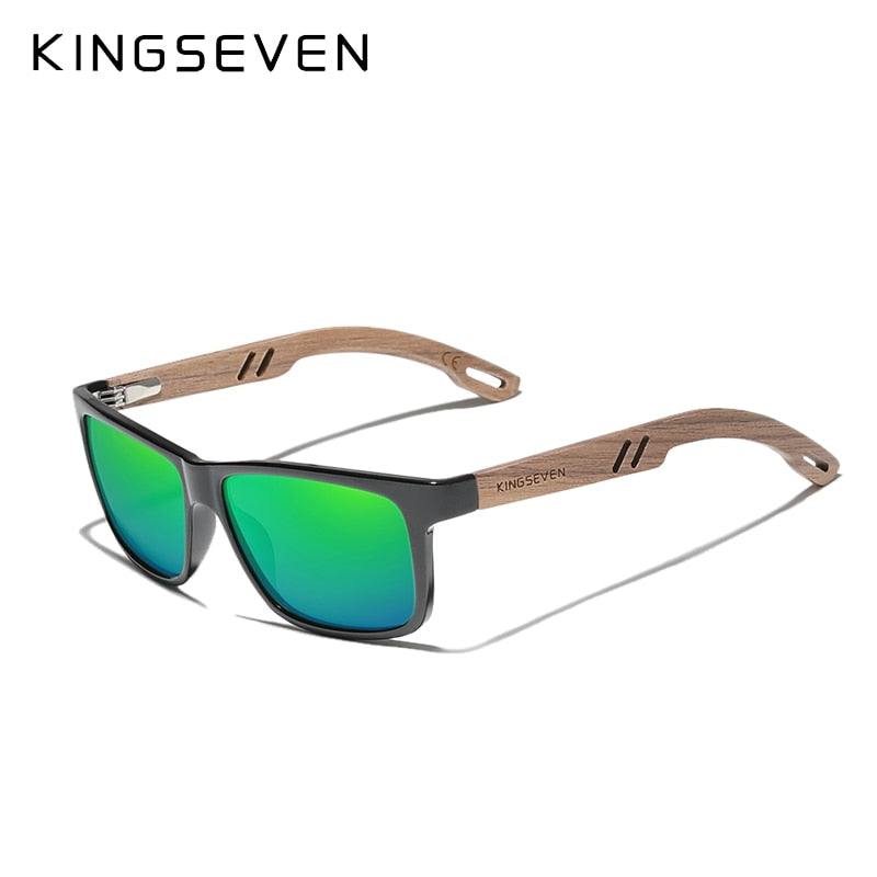 KINGSEVEN TR90+Natural Walnut Wooden Retro Polarized Sunglasses For Men - UV400 Protection