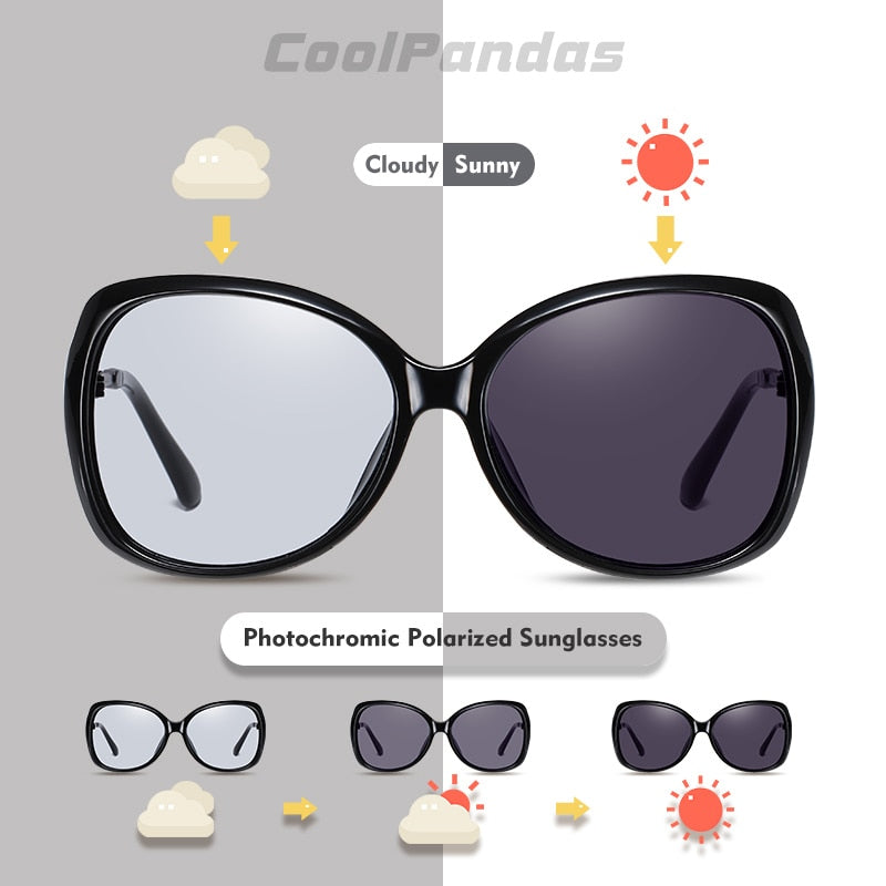Vintage Big Photochromic Polarized Lady Sunglasses
