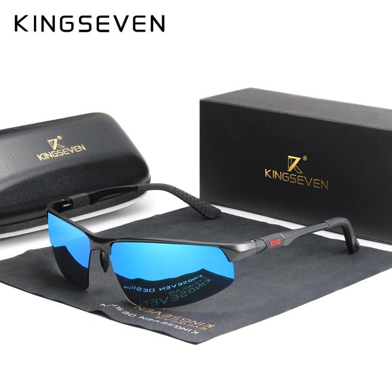 KINGSEVEN Driving Series Aluminum Polarized Blue Mirror Lens Sunglasses For Men & Women