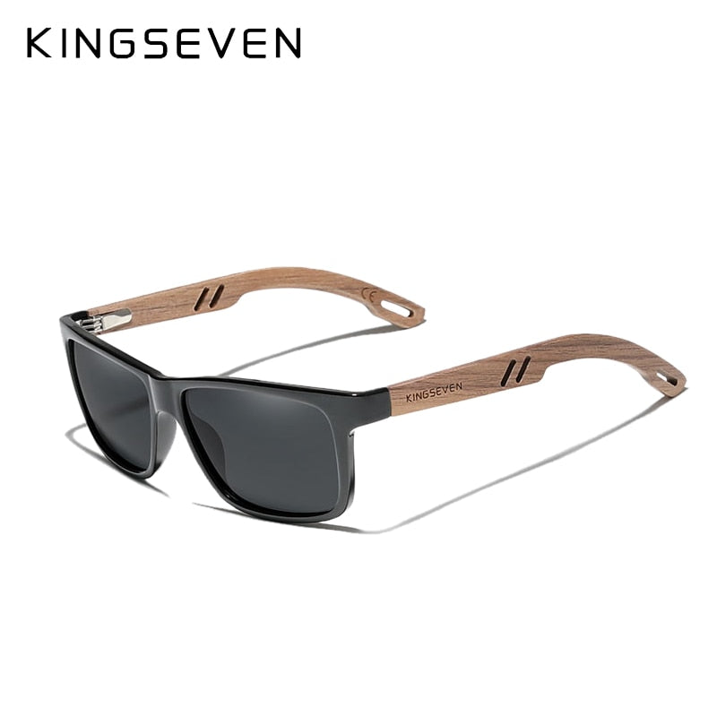 KINGSEVEN TR90+Natural Walnut Wooden Retro Polarized Sunglasses For Men - UV400 Protection