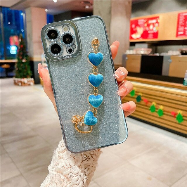 Luxury Flash Plating Frame With Love Heart Bracelet Phone Case