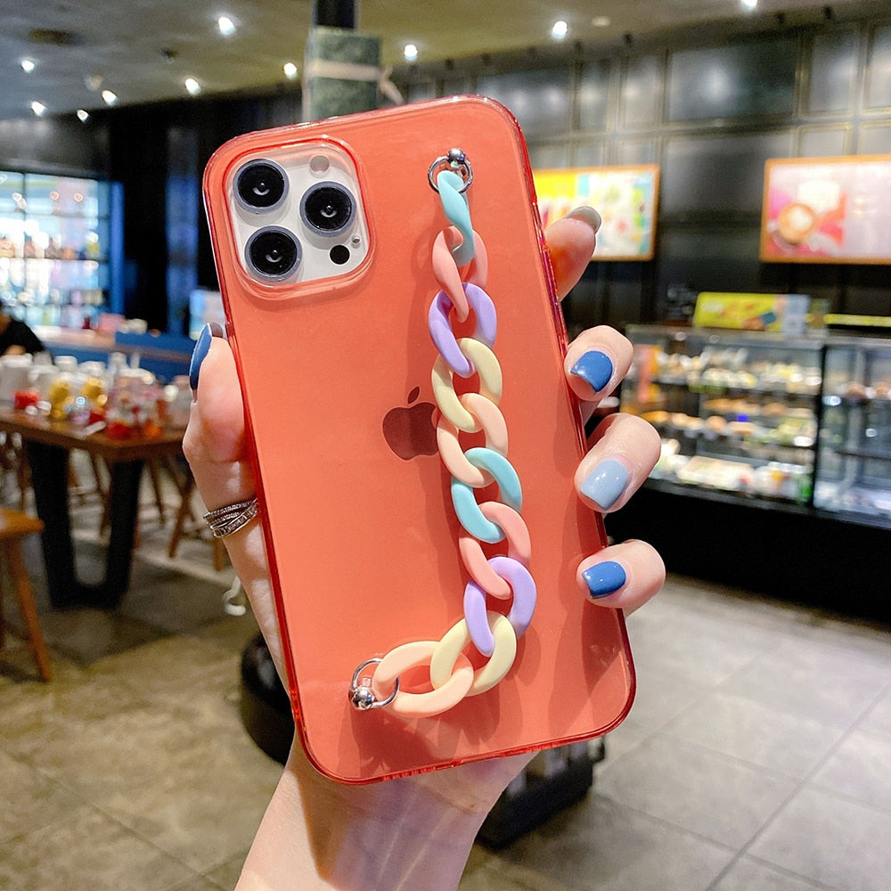 NCKCH Rainbow Chain Bracelet Clear Soft TPU Phone Case For iPhone 13 12 11