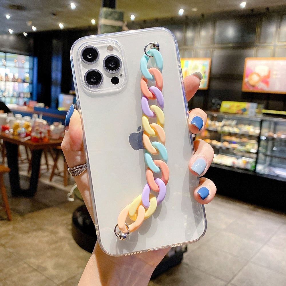 NCKCH Rainbow Chain Bracelet Clear Soft TPU Phone Case For iPhone 13 12 11