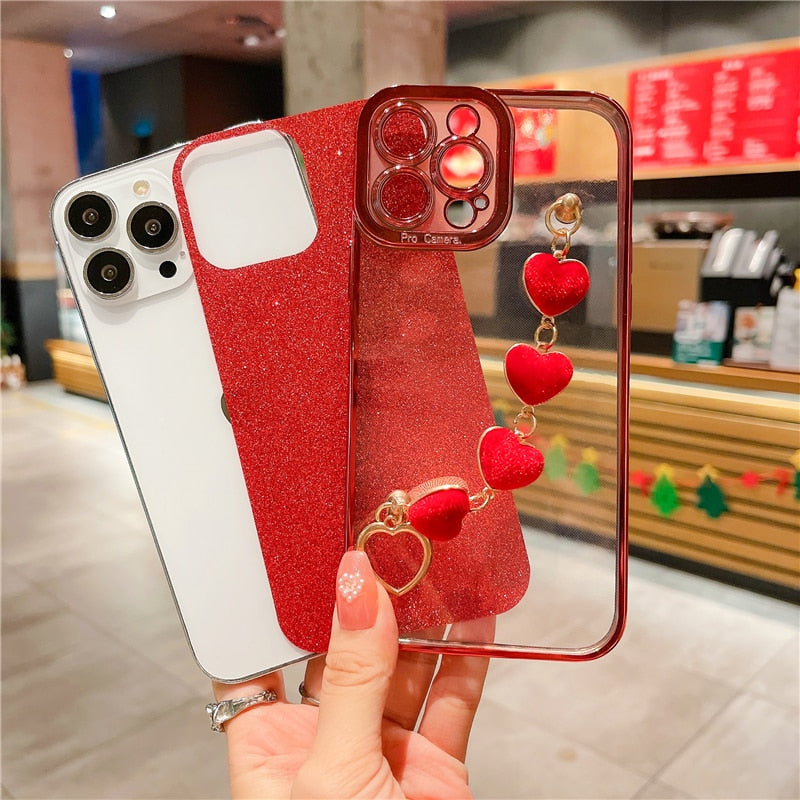Luxury Flash Plating Frame With Love Heart Bracelet Phone Case