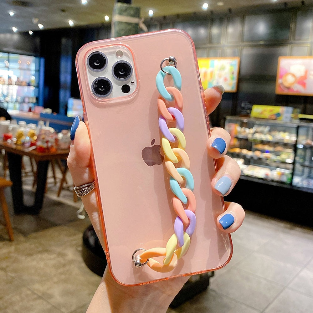 NCKCH Rainbow Chain Bracelet Clear Soft TPU Phone Case For iPhone 13 12 11