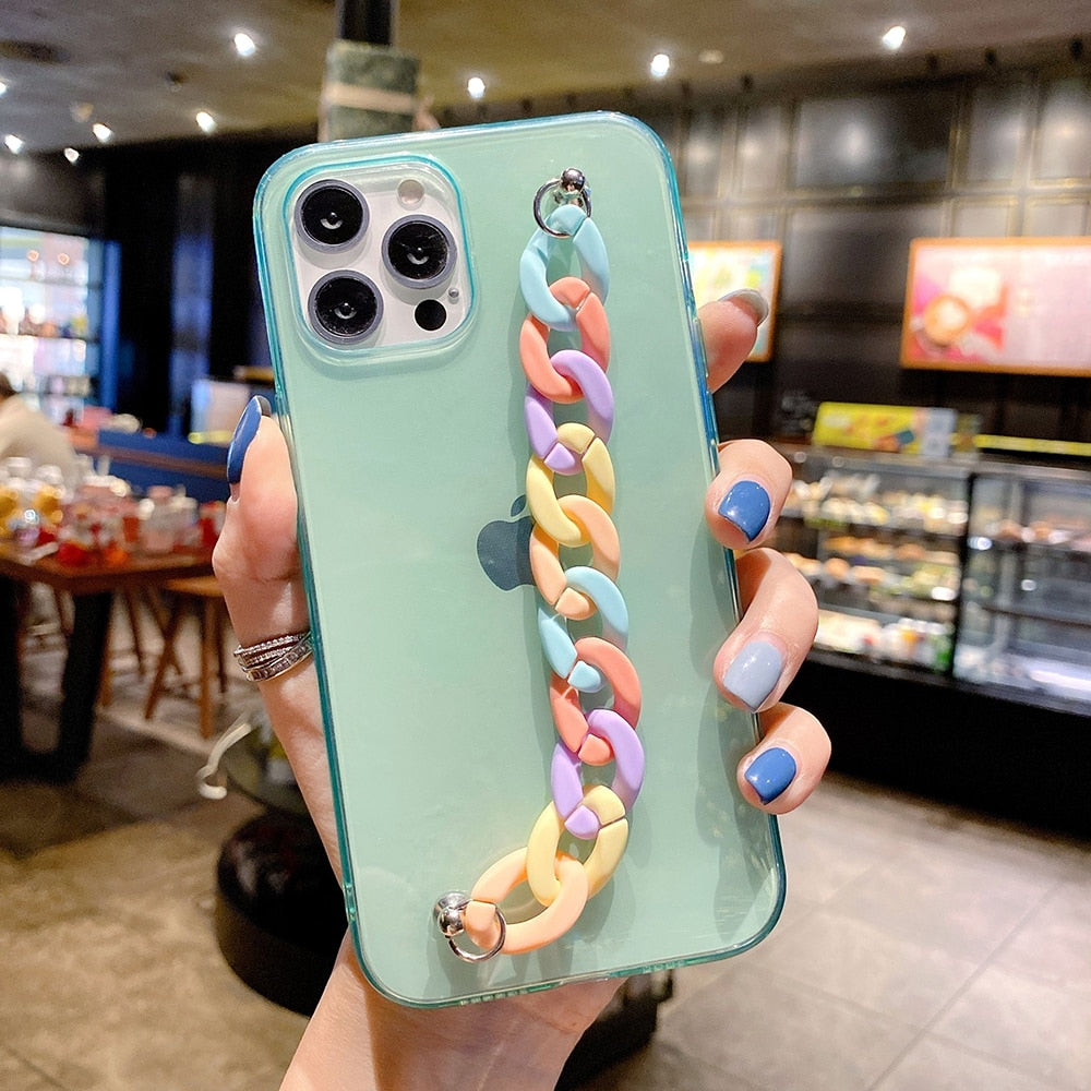 NCKCH Rainbow Chain Bracelet Clear Soft TPU Phone Case For iPhone 13 12 11